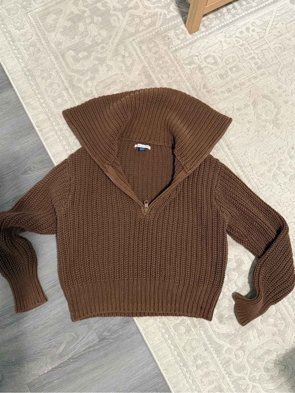 American Eagle Brown Chunky Knit Half-Zip Sweater